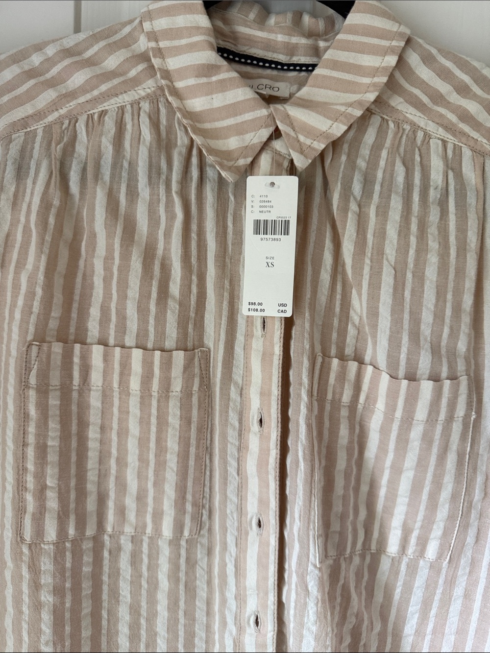 NWT PILCRO BEIGE & WHITE LS STRIPED SHIRT, XS